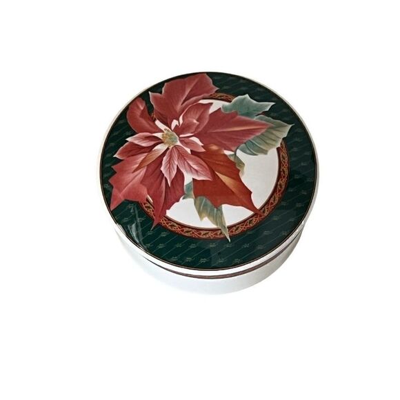Mikasa Holiday Fleur Lidded Trinket Box/Candy Dish circa 1980 Poinsettia - Picture 3 of 7